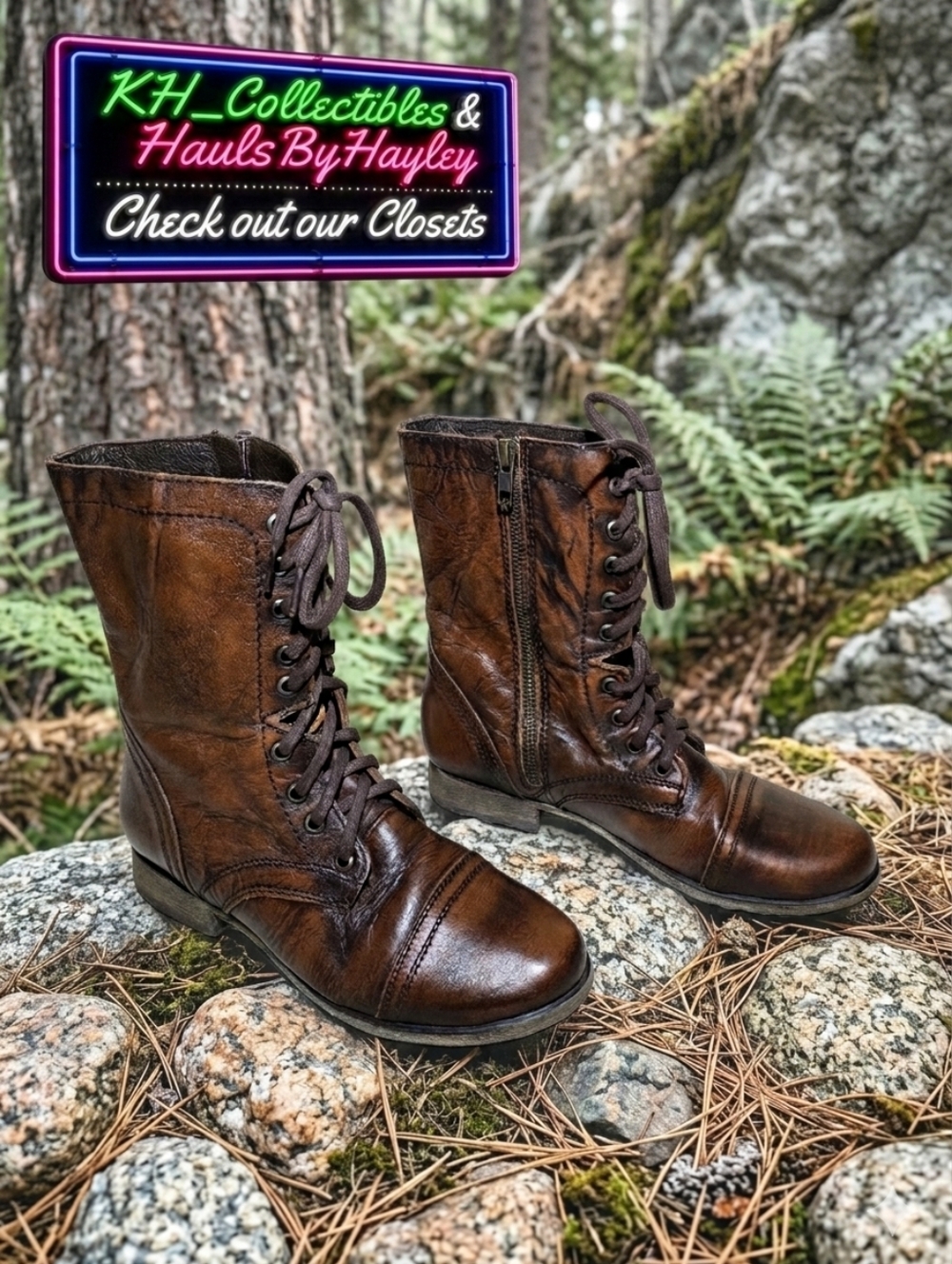 Steve Madden Troopa Brown Leather Lace Up Combat Boots Women's 8.5 Like New